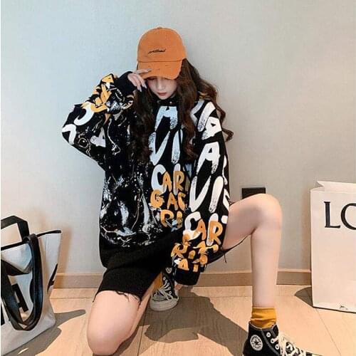 Streetwear Women Clothes Oversize Hoodies Fashion Harajuku Letter Print Plus Velvet Sweatshirts Female Casual Tops New Sudadera