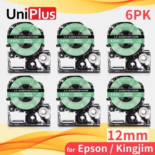 UniPlus White on Green 1/2" 12mm Label Cassette Compatible Epson Label Tape Sticker Printer Ribbon for Kingjim Typewriter SR950