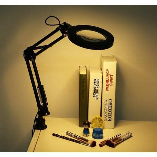 LED Magnifying Foldable 5X Magnifying Glass Desk Lamp Stepless Dimming Reading Light USB Power Supply
