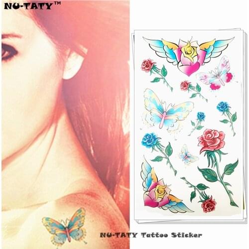 Nu-TATY Wings Rose Temporary Tattoo Body Art Arm Flash Tattoo Stickers 17*10cm Waterproof Fake Henna Painless Tattoo Sticker
