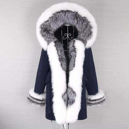 2021 new Long Parka Winter Natural Fox Fur Raccoon Fur Collar Thick Warm Waterproof Women real fur Coat Streetwear Detachable