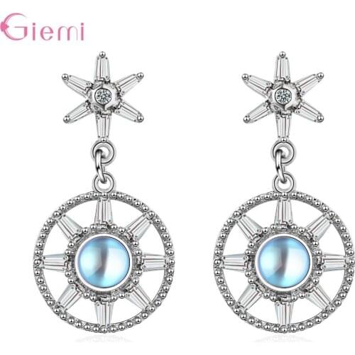 Brilliant Light Blue Zircon Dangle Earrings For Women Genuine 925 Sterling Silver Fine Jewelry Gifts For Girlfriend Wife
