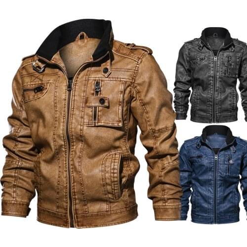 Winter Leather Jacket Men Biker Cafe Racer Vintage Motorcycle Distressed Black Leather Jacket