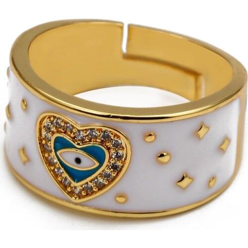 Gold Color Copper Dropping Oil Ring Party Fashion Jewelry Gifts for Women Men Lucky Eye Blue Turkish Evil Eye Open Ring