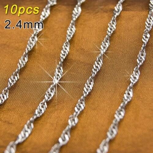 Stainless Steel 2.4mm Water Wave Chain Singapore Twisted Small Thin Chain Necklace Women For Jewelry Making DIY Wholesale 10pcs