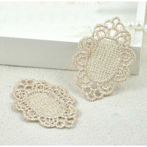 10Pcs 6*3.8CM Gold Embroidered Sewing Patches For Clothing Lace Applique For Hair Accessories