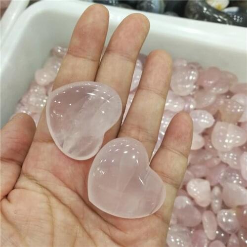 2pc Top Natural Pretty Pink Rose Quartz Crystal Polished Heart Stone Healing