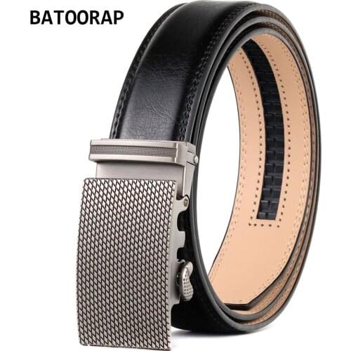 2021 Mens Leather Belts Plaid Automatic Click Buckle Alloy Black Ratchet Waist Belt Casual Trouser Straps BA-R007