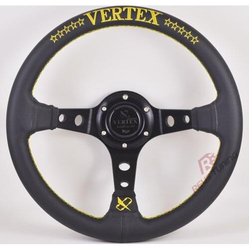 320mm Universal Yellow/Green Embroidered Logo JDM Style Deep Dish Car Race Sport Racing Vertex Steering Wheel