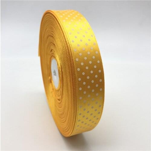 5Yards 1" 25mm Yellow Printing Polka Dot Satin Ribbon Hair Bow Christmas Wedding Decoration DIY Sewing Craft
