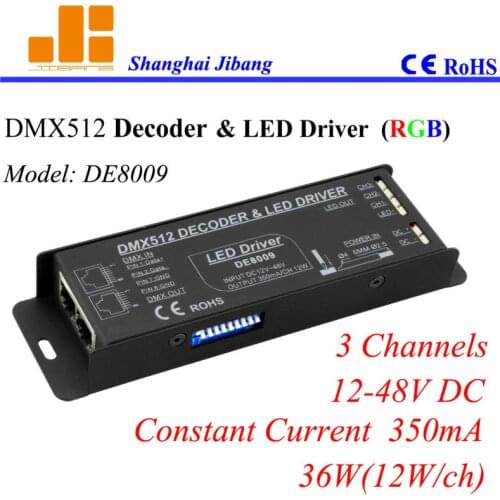 Free Shipping LED RGB Controller DMX, DMX decoder, Constant Current 350mA 3 channels/12V-48V/36W pn:DE8009