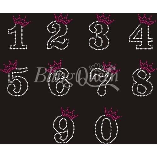 BlingQueen 25PCS/LOT Custom Rhinestone Hot Fix Iron On Transfers Princess Numbers Design