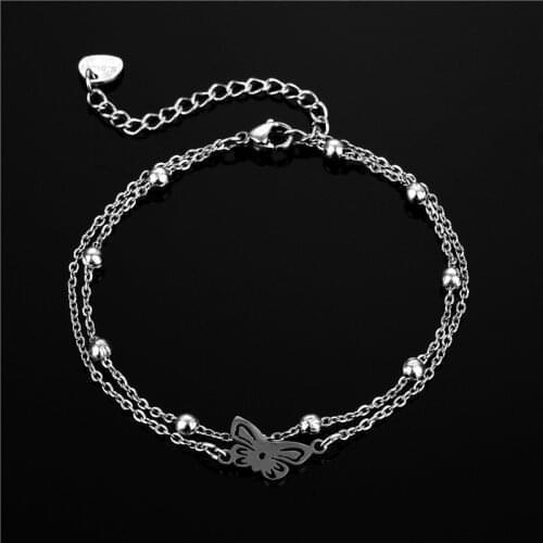 Stainless Steel Bracelet for Women Layered Link Chain Braclet Lucky Butterfly Charm Bracelet Womens Wristband Hand Jewelry New