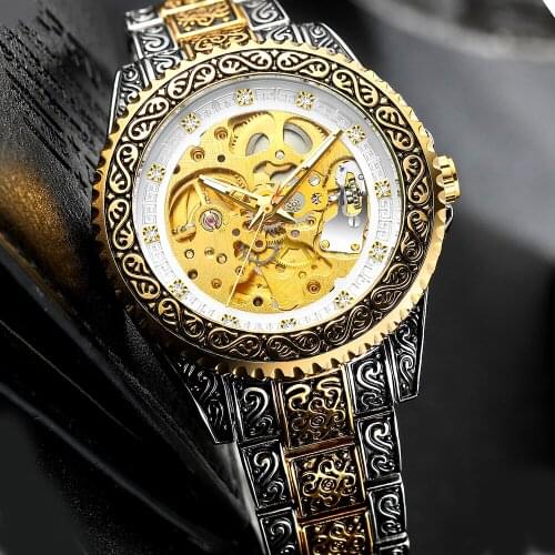 FORSINIING Luxury Diamond Men Automatic Mechanical Watch Male Skeleton Wrist Watches Stainless Steel Butterfly Buckle Relogios