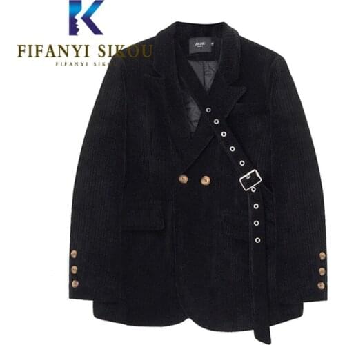 Black Blazer Jacket Women High Quality Autumn Winter Thick Warm Corduroy Suit Jacket Fashion Design Lady Loose Chic Blazers Coat