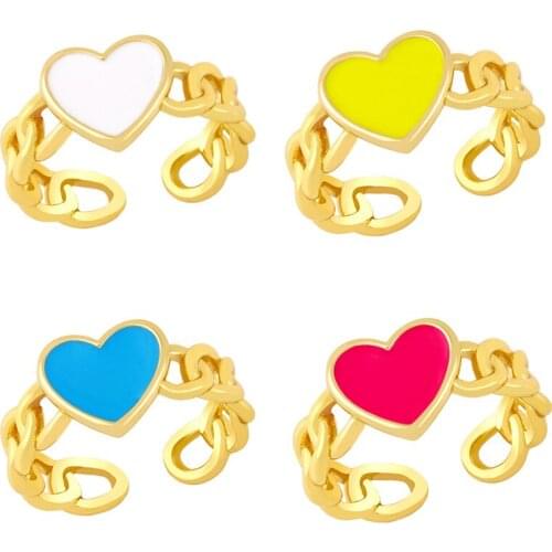 FLOLA Copper Heart Rings For Women Colorful Open Gold Enamel Rings Gifts Accessories Women rigm56
