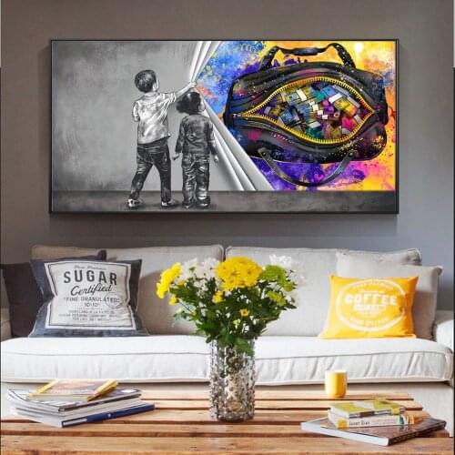 Graffiti Dollars Behind the Curtain Art Canvas Paintings on the Wall Posters and Prints Bull Money Inspiring Pictures Home Decor
