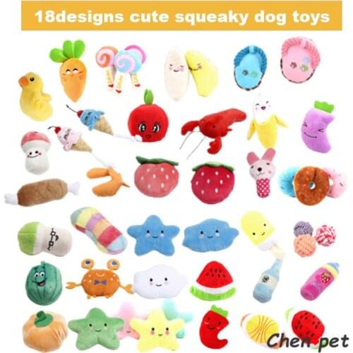 18designs Squeaky Dog Toy for Small Dogs Pet Toys Dog Supplies Puppy Teething Toys Chew Toy Accessories Fruit Soft Plush Toy