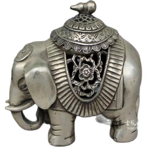China old Decoration plated silver Carving Elephant-Shaped Incense burner