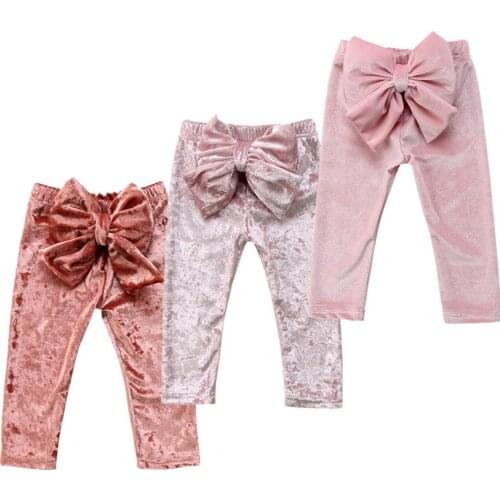 Toddler Kids Baby Girls Princess Velvet Bowknot Bow Cute Bottoms Pants Leggings Patchwork Clothes