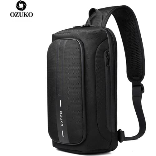 OZUKO Chest Bag Men Anti-theft Male Sling Bags Waterproof Crossbody Messenger Bag USB Charging Outdoor Chest Pack Water cup bag