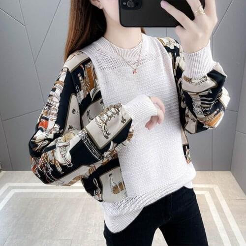 2021 new bat Chiffon sleeve thin loose sweater foreign style with round neck Pullover bottomed blouse womens blouse