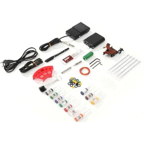 Complete Tattoo Kits Professional Gun Machine Power Pedal 10 Color Ink Sets Nutrition Disposable Needle Gripping Tip EU Plug NEW