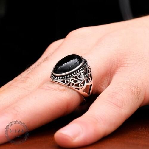Original 925 Sterling Silver Mens ring Black Onyx Stone. Men Jewelry Stamped With Silver Stamp 925 All Sizes Are Available