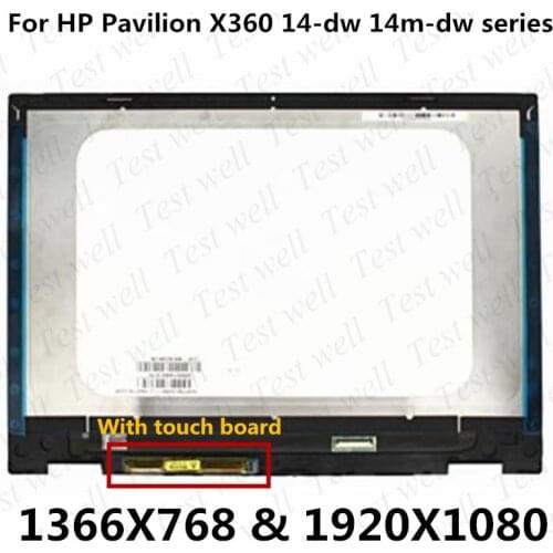Original 14'' HD FHD LED LCD Touch Screen with Bezel Assembly For HP Pavilion X360 14-dw 14m-dw series 1920x1080 1366x768