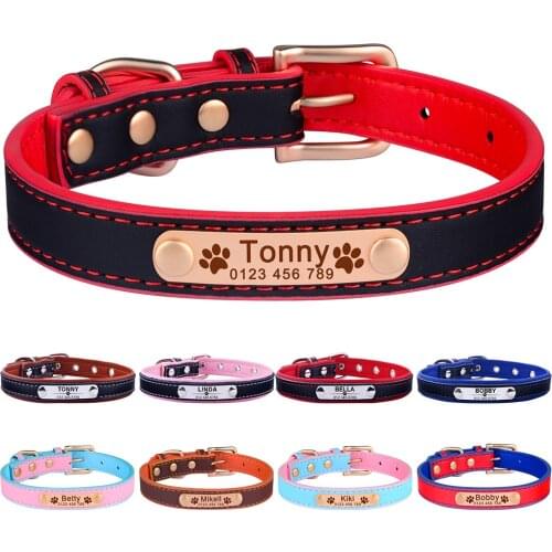 Personalized Dog Collar Adjustable Soft Leather Unisex Dogs Collar Custom Free Name Tag Puppy Small Large Engraved Dog Collar