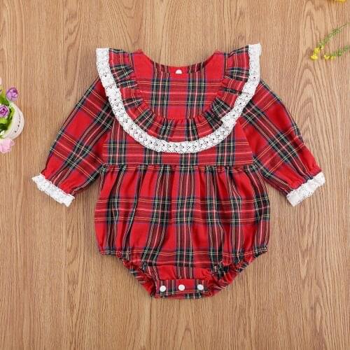 0-24M Christmas Baby Clothing Newborn Kid Girl Lace Bodysuit Elegant Cute Sweet Xmas Party Club Body Top New bron Plaid Outfit