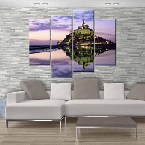 Canvas Print Ancient Castle With Seascape Wall Painting Purple Landscape Artwork Picture For Living Room Decor
