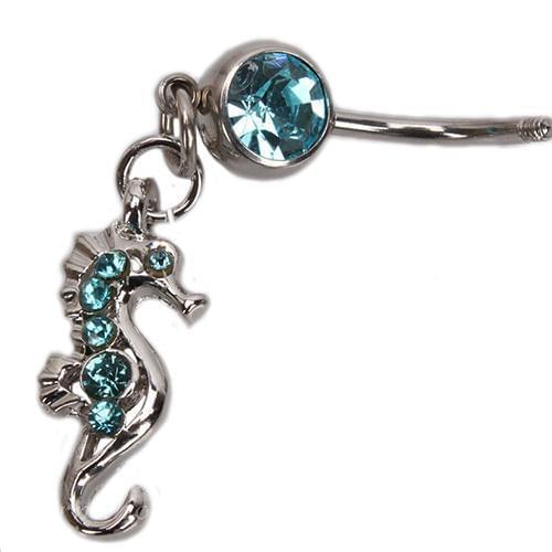 HOT SALES！！！New Arrival Seahorse Shape Blue Rhinestone Navel Belly Button Ring Body Piercing Jewelry Wholesale Dropshipping