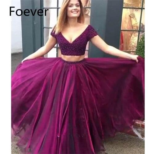 Two Pieces Gown 2019 Navy Blue Prom Dresses Long Double V-Neck Organza Vestido Longo Crystals Beaded Formal Evening Party Dress