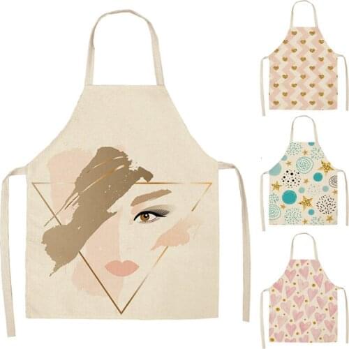 Simple Pink Gold Geometric Style Cotton Linen Aprons Home Cooking Coffee Shop Cleaning Apron Kitchen Accessory 53*65cm WQL0023
