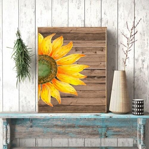 Sunflower Prints Botanical Poster French Country Wall Art Canvas Painting Plant Flowers Picture Rustic Home Decoration