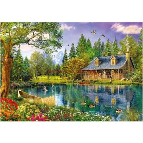 Needlework for embroidery DIY DMC High Quality - Counted Cross Stitch Kits 14 ct Oil painting - Crystal Lake Cabin