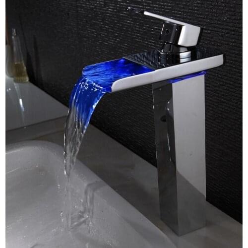 3 Colours change bathroom sink basin faucet mixer,Zinc Alloy single hole LED lamp basin faucet,Chrome plated waterfall water tap