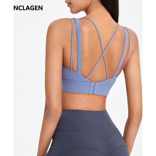 NCLAGEN Sports Bra Woman High Suppor Impact Sexy Back Cross Yoga Underwear Push-up Fitness Crop Top Elastic Gym Vest-type Bra