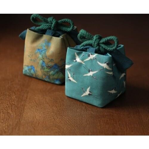 Natural Cotton Linen Drawstring Portable Teapot Tea Set Cloth Bag Storage Bag for Travel Teapot Tea Set Storage Cloth Bags