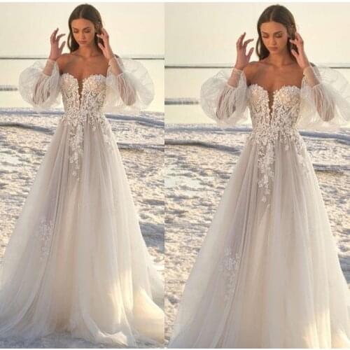Strapless Wedding Dresses Long Sleeve Lace Country Boho Wedding Gowns Plus Size Wedding Dresses Bridal Gowns Robe De Mariee