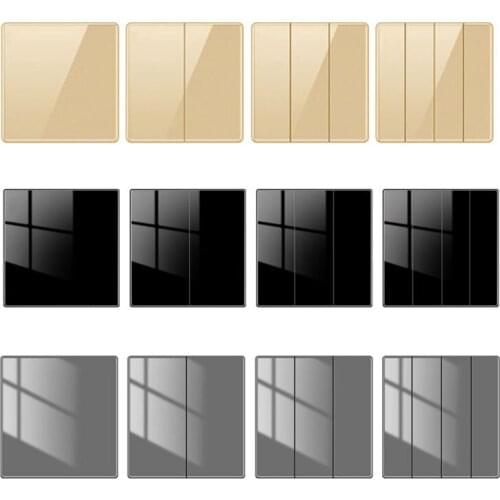 Ultra-Thin Wall Switch Home Hotel 1/2/3/4 Gang 1 Way 2 Way Black Gold Tempered Glass Panel Push Button Switch Wall Light Switch