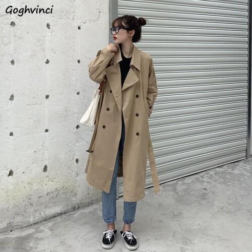 Women Trench Solid Elegant Double Breasted Coats Female Fashion All-match Simple Retro Loose Streetwear England Style Clothes