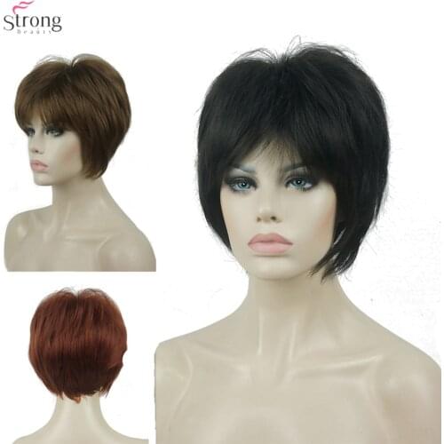 StrongBeauty Womens Wig Synthetic Short Straight Hai Black/Red Capless Wigs