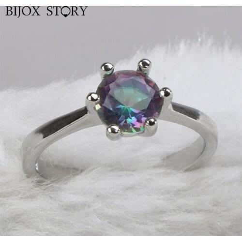 BIJOX STORY 925 fashion sterling silver ring with round shape topaz for female wedding promise banquet party gift ring size 6-10