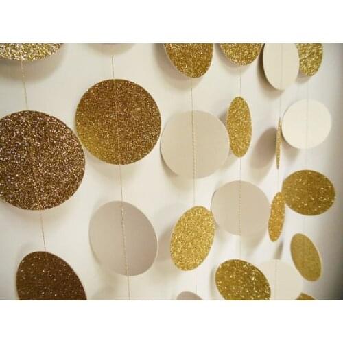 Gold Glitter and Shimmer Pearl Circle Garland, Paper Dot Garland, Wedding Reception Decor, Bridal Shower Decoration