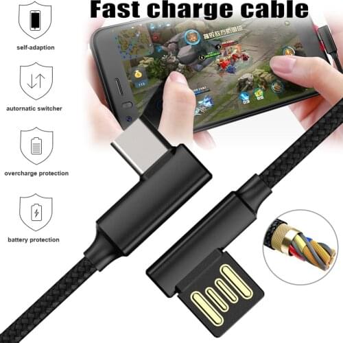 1.2m 3A Type-c Fast Charge Nylon Data Cable Elbow Thread Woven USB Data Cable for Huawei MIUI Samsung Type-c Smart Phone