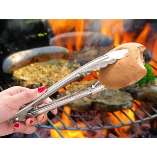 1PC Stainless Steel Food Tongs Buffet Locking Tong BBQ Kitchen Tongs Barbecue BBQ Grill Accessories Salad Tool ENX 036