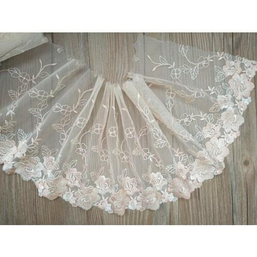 1Yard Light Skin Embroidery Lace Trim Mesh Net Women Dress Fabric Lingerie Bra Clothes Sewing Handmade DIY Dolls Dress