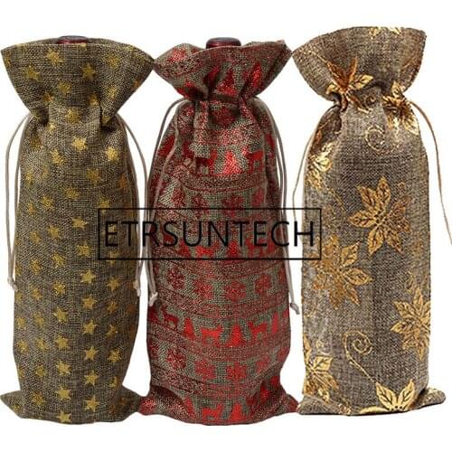 100pcs Red Wine Bottle Cover Bags Party Dinner Table DIY Christmas Decoration For Home New Year Gift Bag Navidad